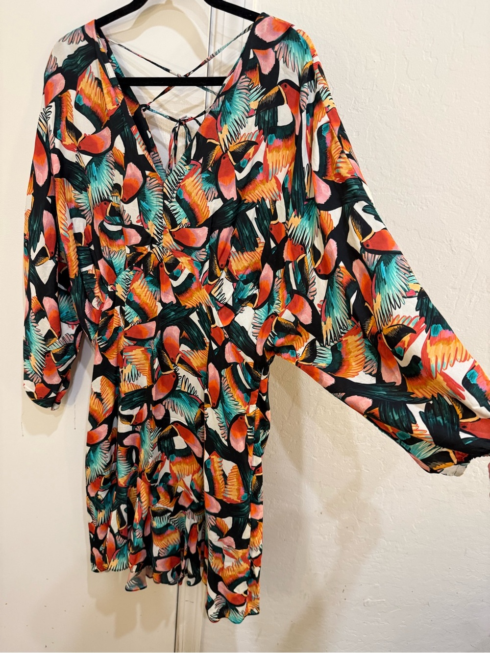 Tropical Multi-Color V-Neck Mini Dress - Picture 4 of 7